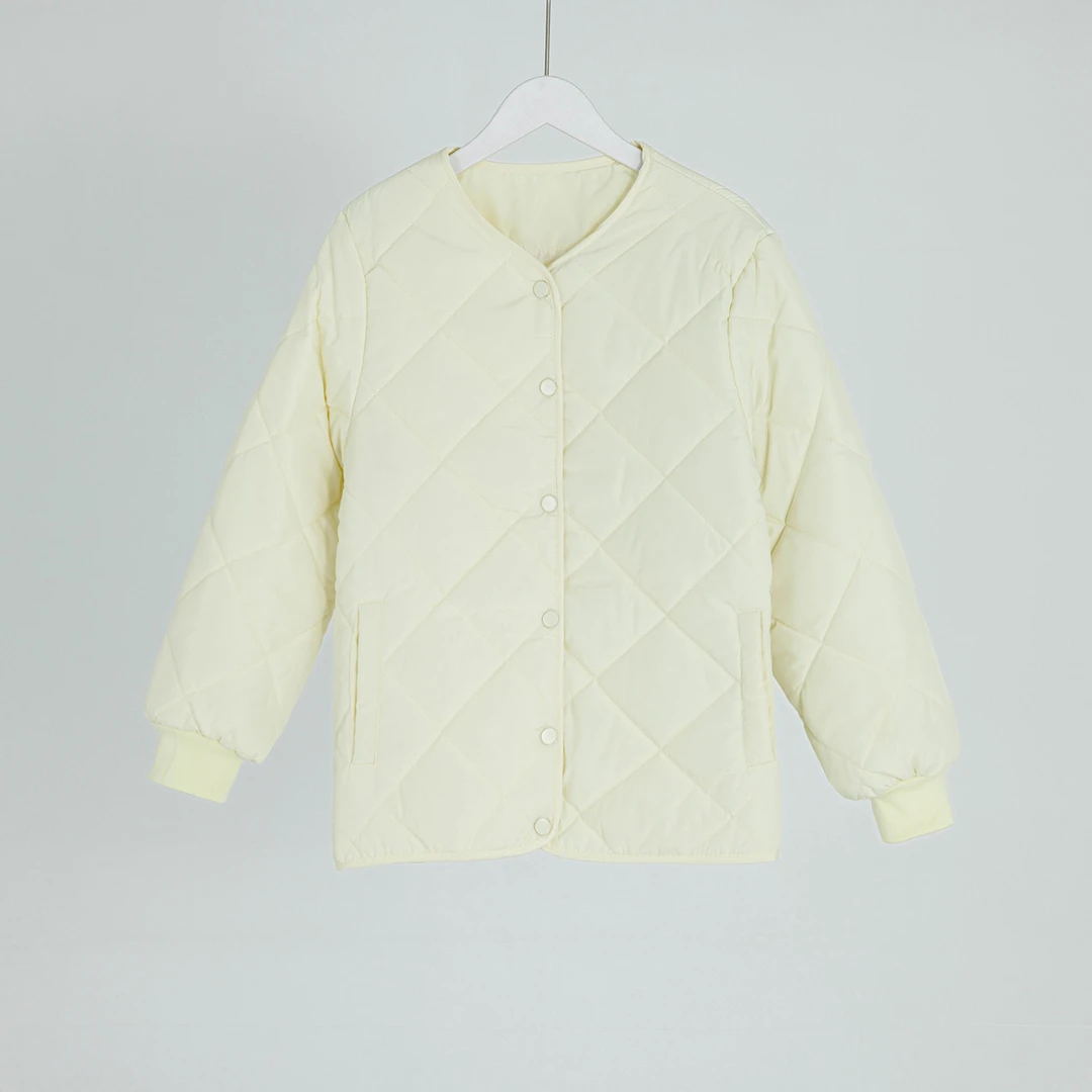 （几里与麻）气质菱形时尚纯色保暖棉服外套 衣长64 胸围98 104106