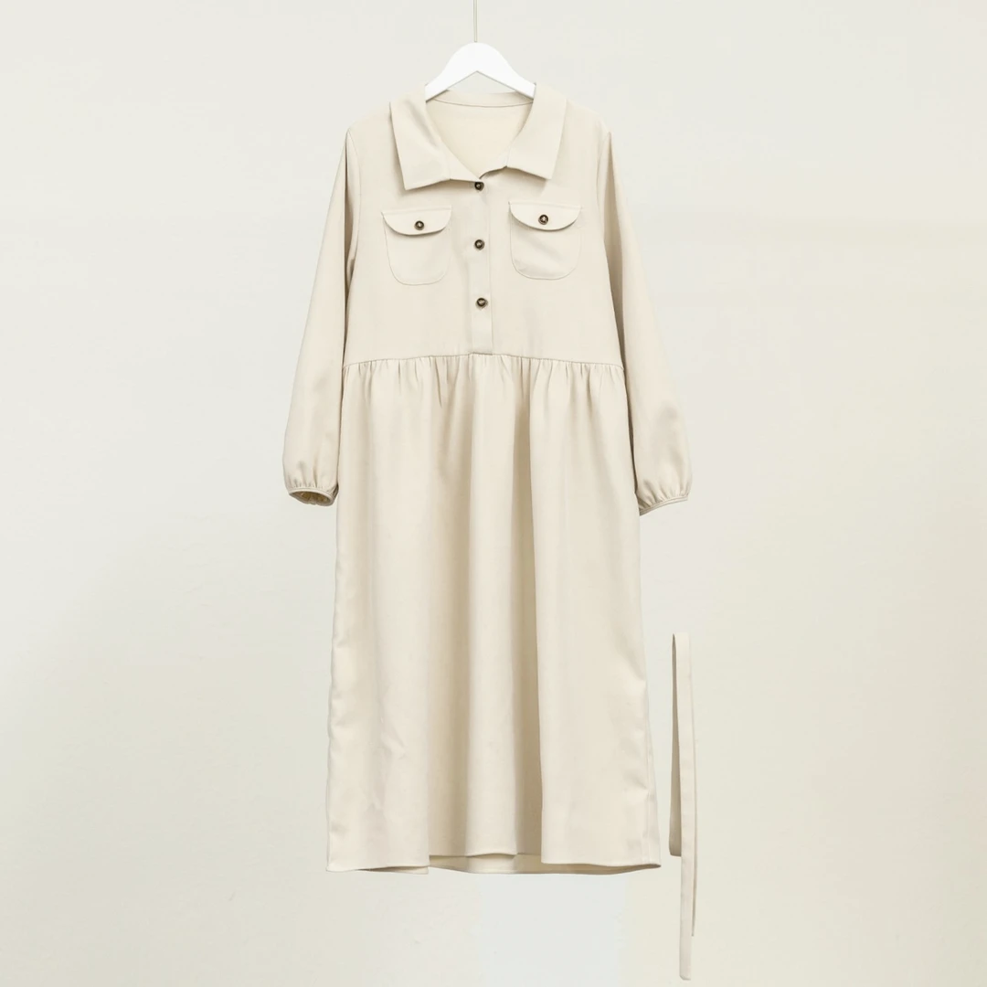 （几里与麻）宽松气质时尚翻领长袖连衣裙 衣长116胸围106 034502