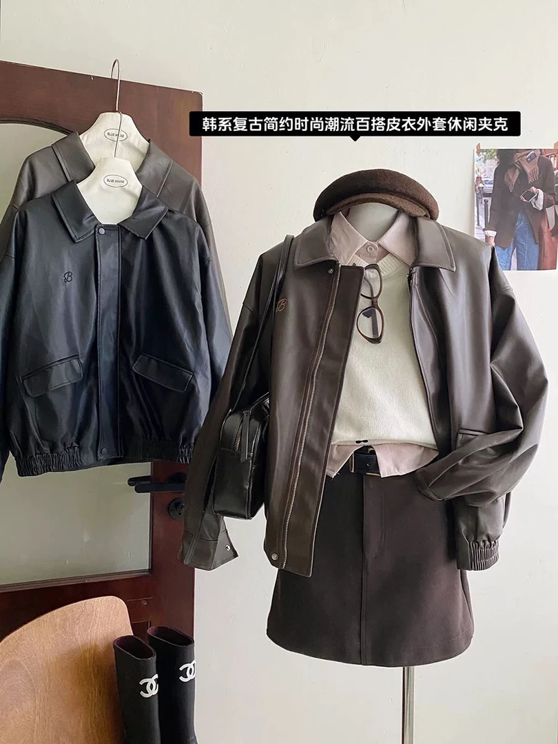 A（A300-399编码)秋秋服装-皮衣外套女秋冬甜酷飒感软皮机车上衣