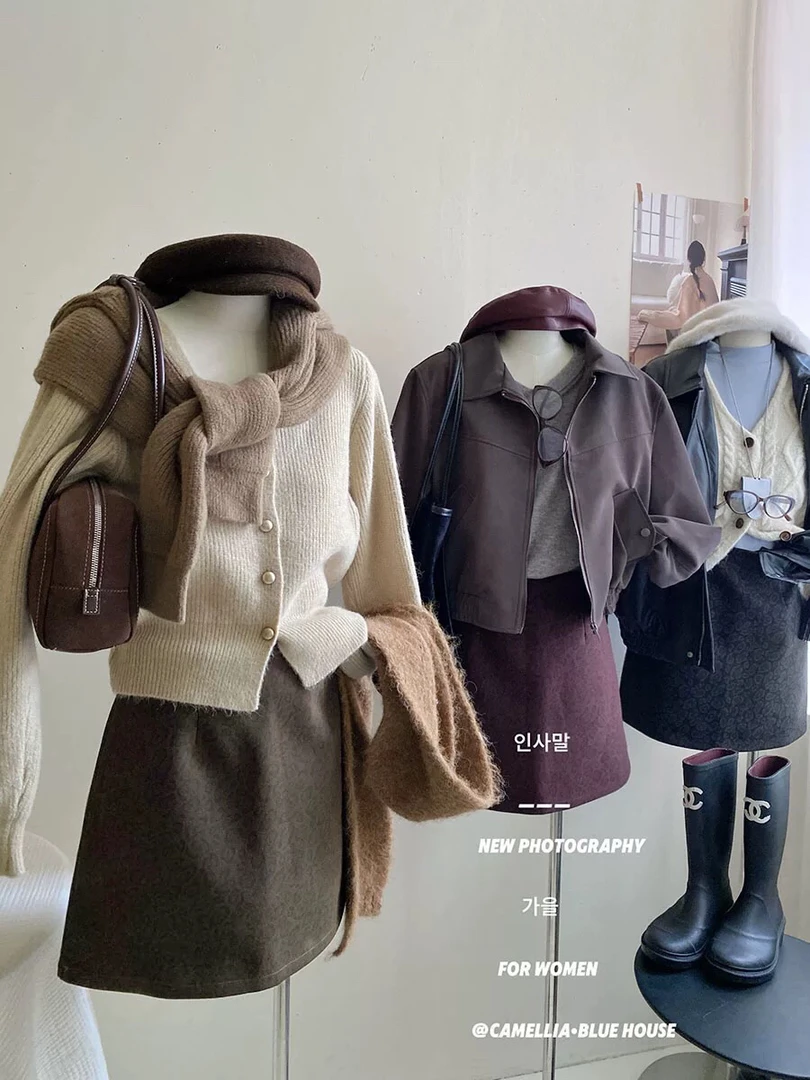 （100-199编码)秋秋服装-时髦豹纹毛呢短裙女秋冬高腰时髦半身裙子