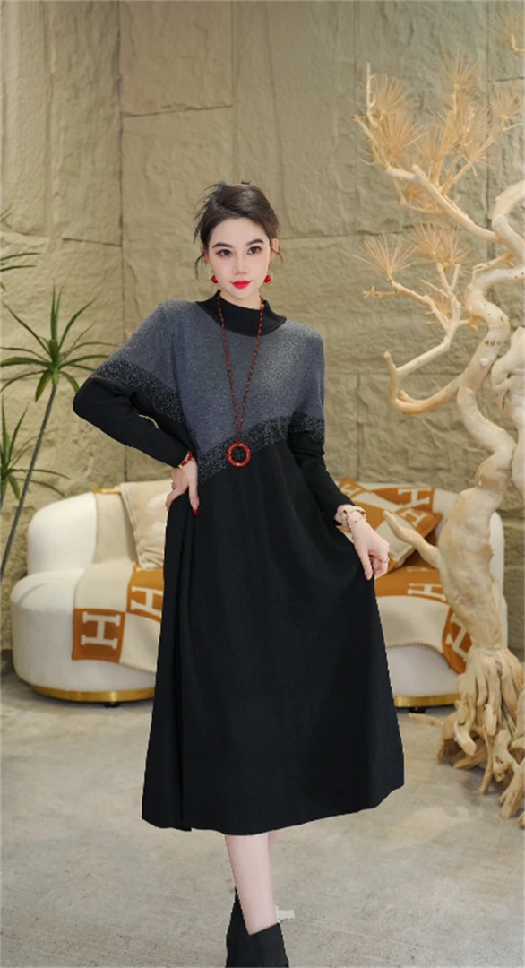 春夏新款重磅【红袖添香】宽松冬保暖百搭气质女毛衣连衣裙-1051#