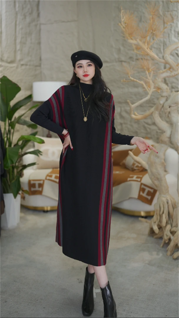 【梦之香】百搭秋冬季新款气质休闲时尚大码宽松女毛衣连衣裙-6377#