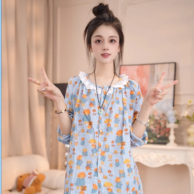 【雨伞小熊】婷睡衣女套装透气时尚舒适宽松休闲薄款印花甜美秋季