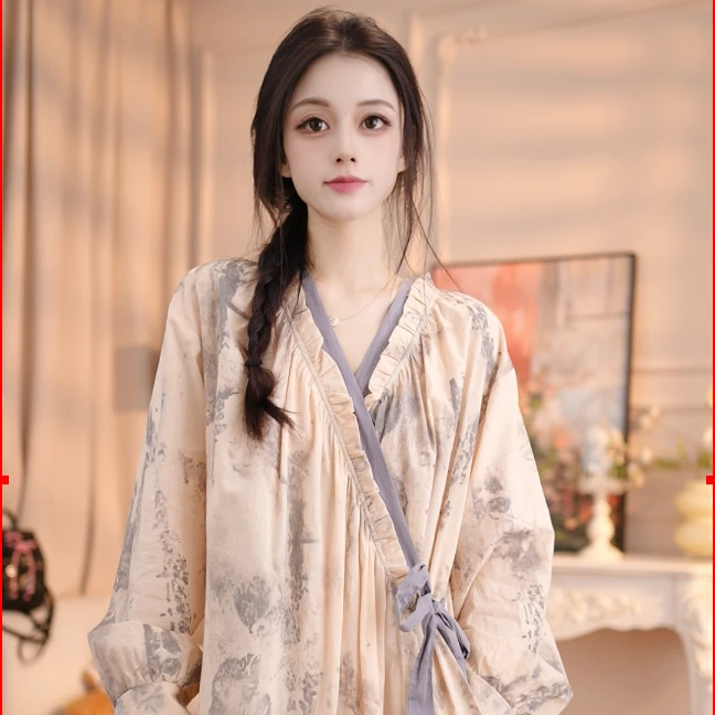 【一冉睡袍】睡衣女睡袍气质宽松甜美大码碎花时尚休闲