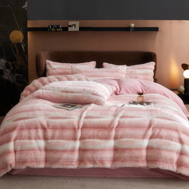 【专属】波浪仿兔绒四件套秋冬牛奶绒床单款四件套加布利尔