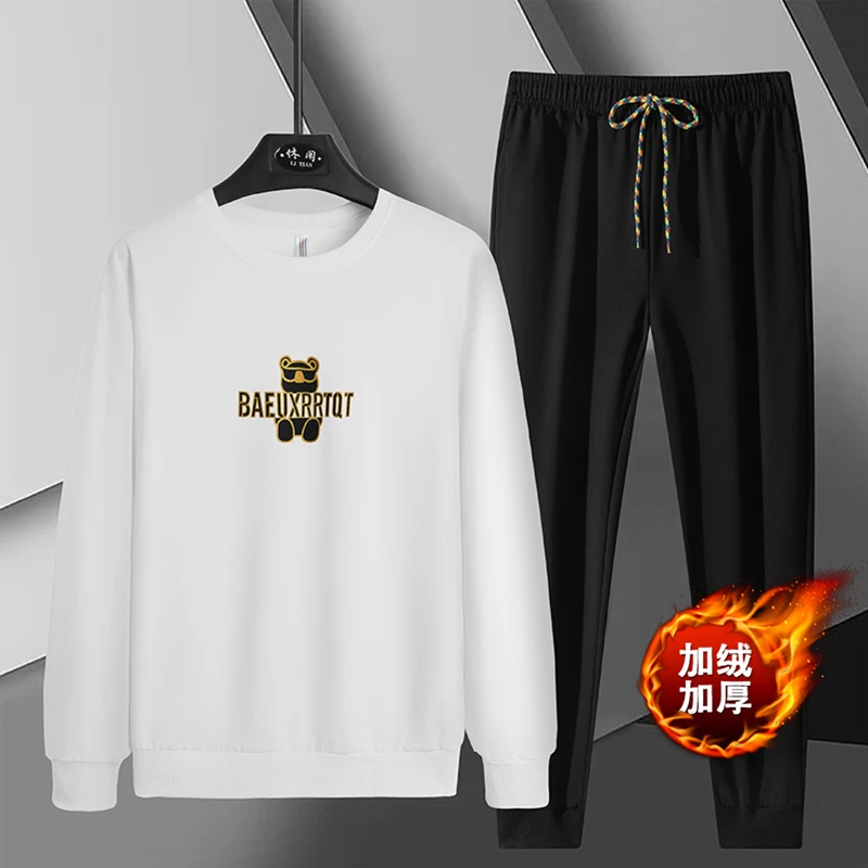 【加绒加厚】情侣款运动休闲套装小熊印花情侣款卫衣套装2203JR