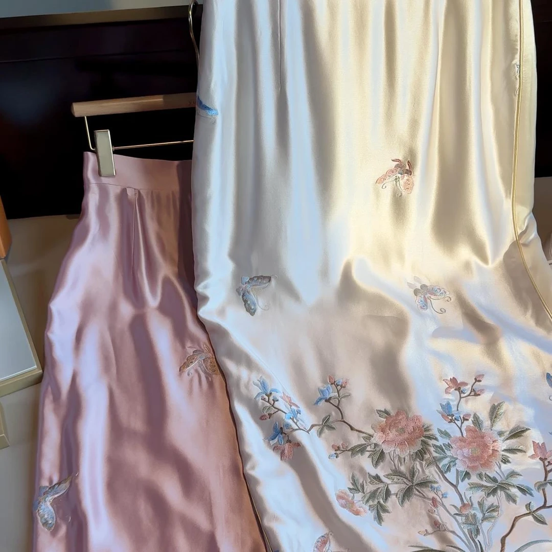 【媛珠 苏州阔太】新中式重工刺绣女装半身裙夏季绣花中长款直筒