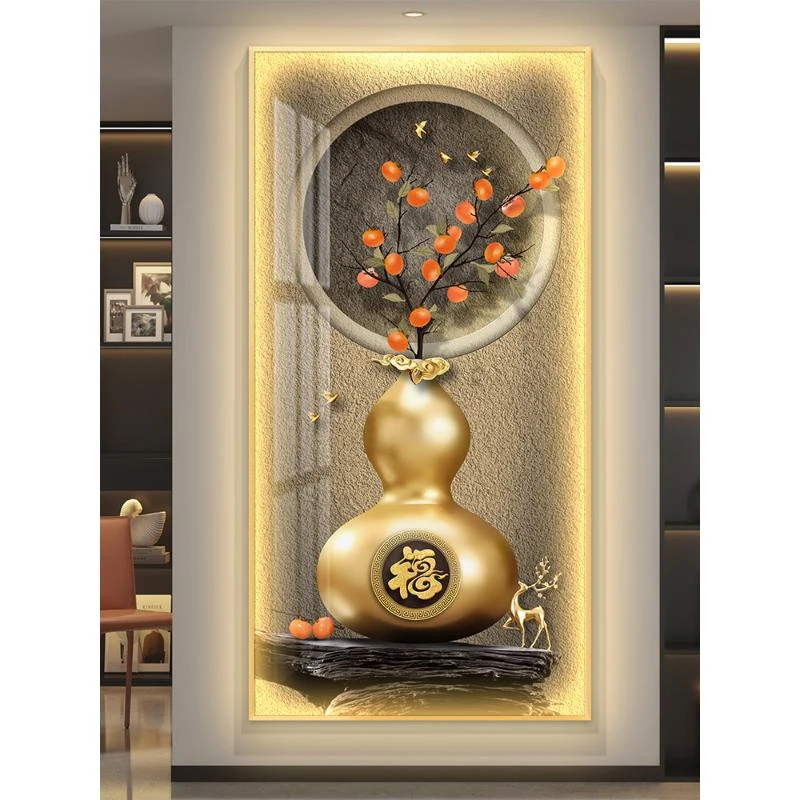 led带灯轻奢葫芦入户玄关装饰画简约现代挂画壁画走廊过道高级感