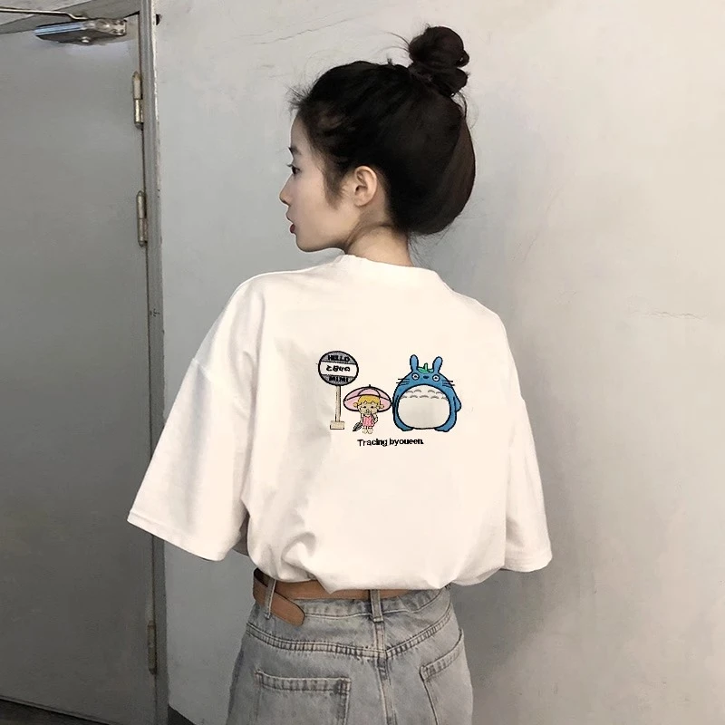 纯棉白色短袖t恤女夏季韩版卡通印花小个子学生半袖宽松可爱上衣