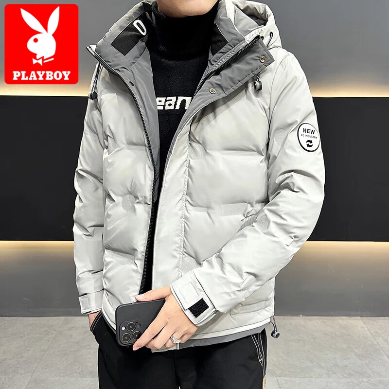 PLAYBOY男款羽绒服男士冬季保暖加厚防寒羽绒衣连帽休闲外套男装