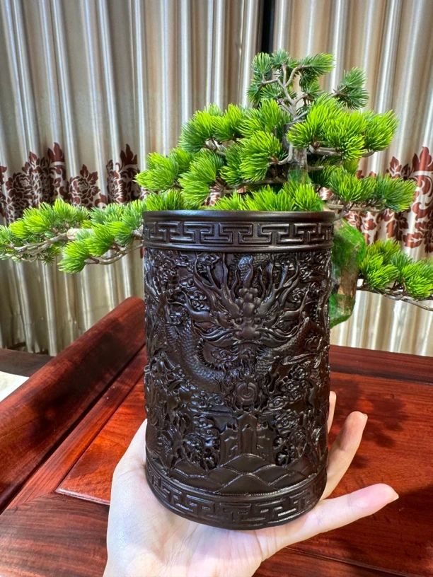 国标红木高端黑檀木笔筒