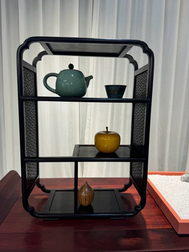 老挝红酸枝博古架方形茶杯架