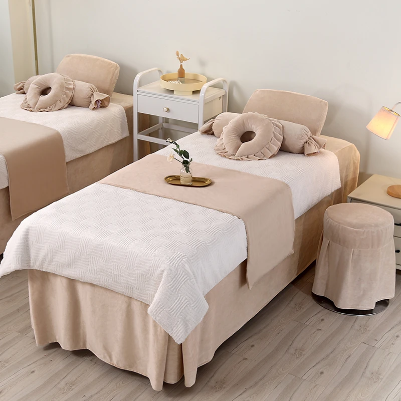 秋冬新款美容床罩四件套婴儿绒兔毛高级感轻奢美容院按摩床单床罩