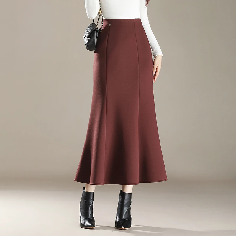 红色高腰半身裙女2025秋冬气质A字包臀裙中长款鱼尾裙