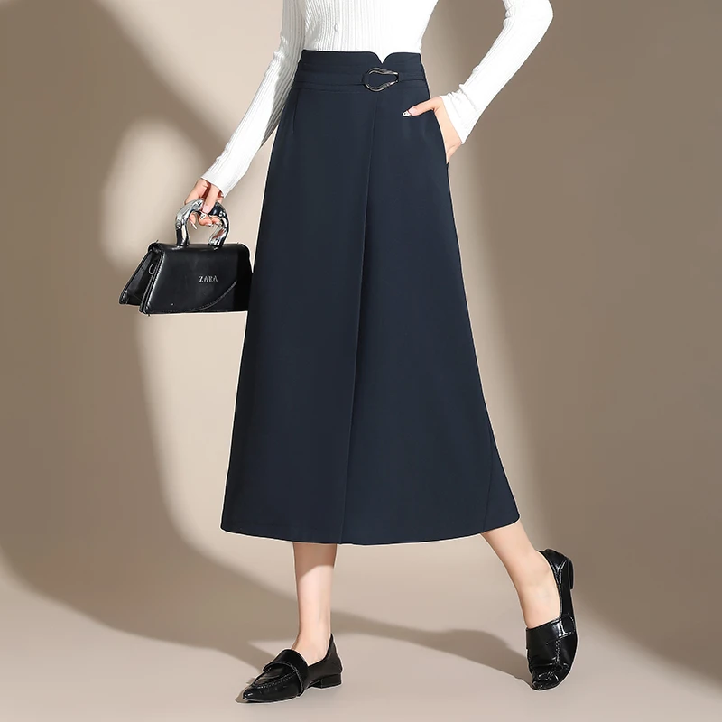 a字裙半身裙女2025秋季新款高腰显瘦开叉中长款包臀一步长裙垂感