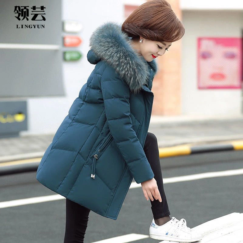 鸭鸭中老年羽绒羽绒服女40岁50妈妈秋冬装外套短棉衣中长款老年人
