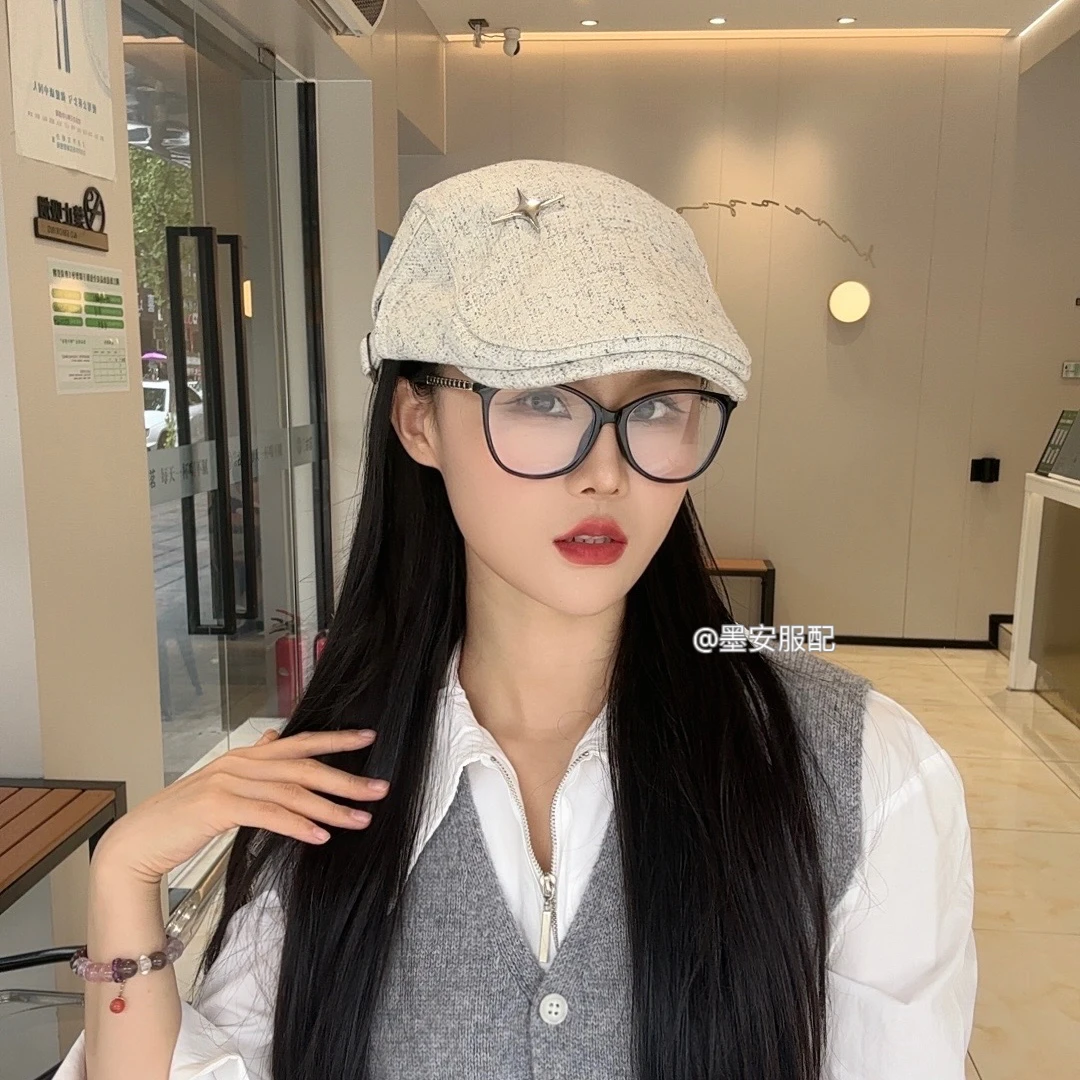 【四芒星前进帽】黑色贝雷帽潮酷ins文艺复古蓓蕾帽