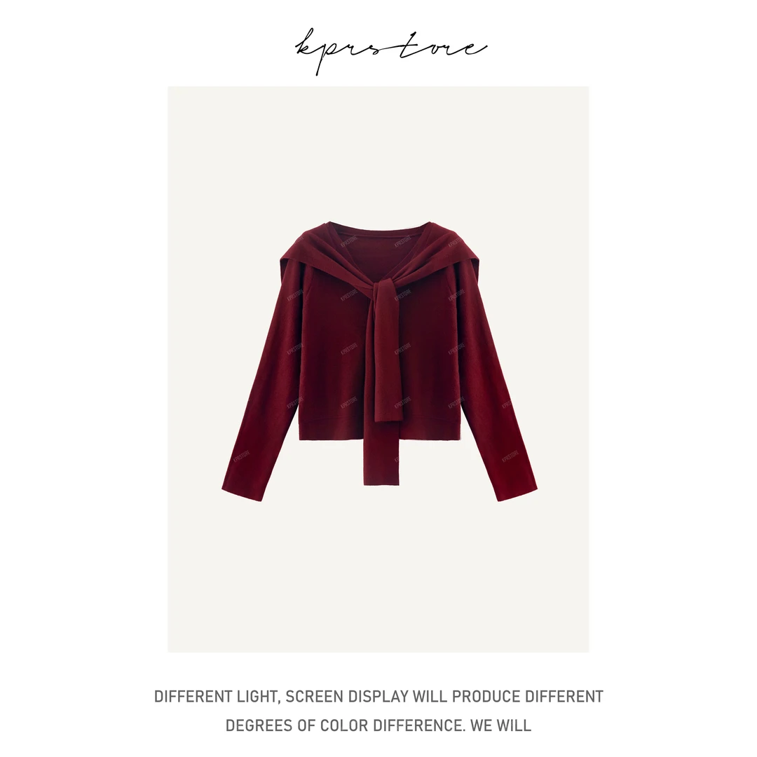 2024入秋新款高级休闲百搭气质针织长袖开衫披肩两件套设计感上衣