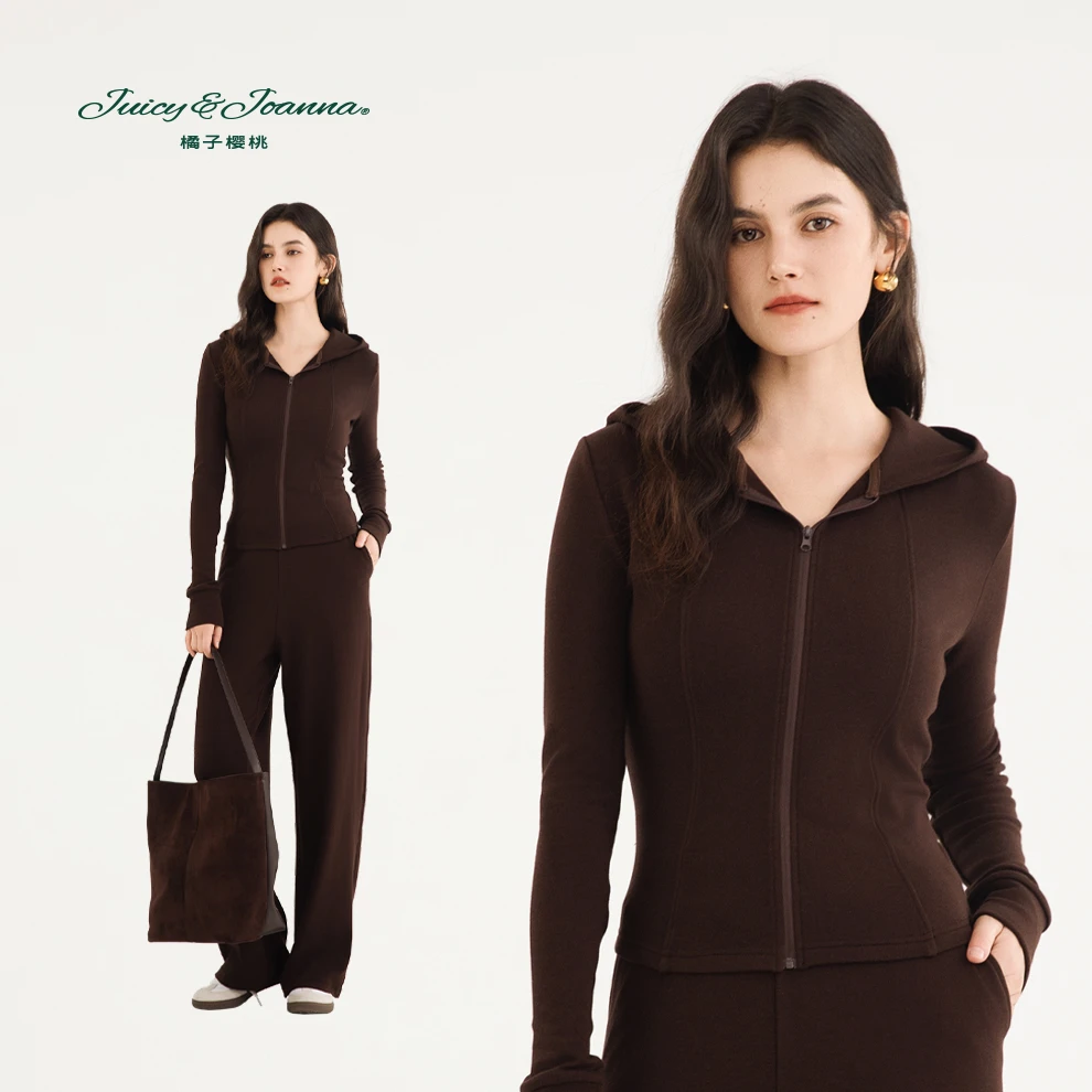 JUICY&JOANNA/橘子樱桃磨毛修身连帽针织外套