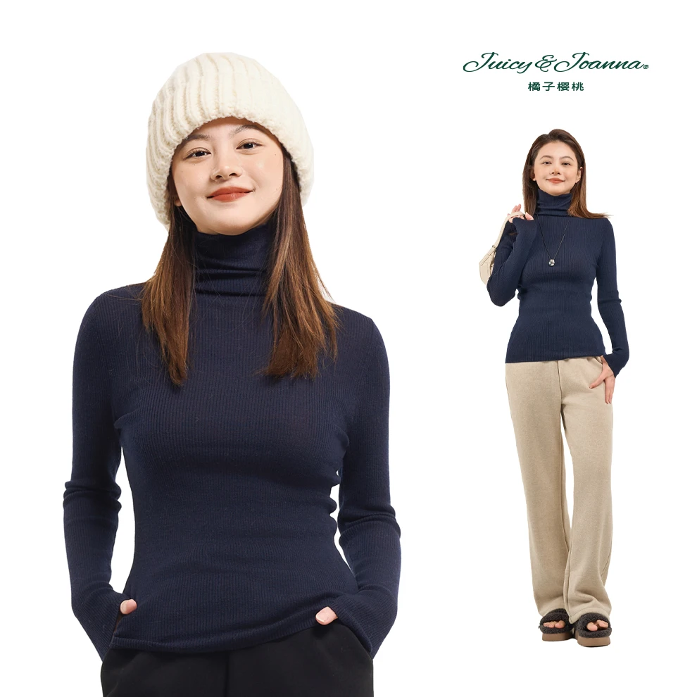 JUICY&JOANNA/橘子樱桃精纺高领纯羊毛打底衫