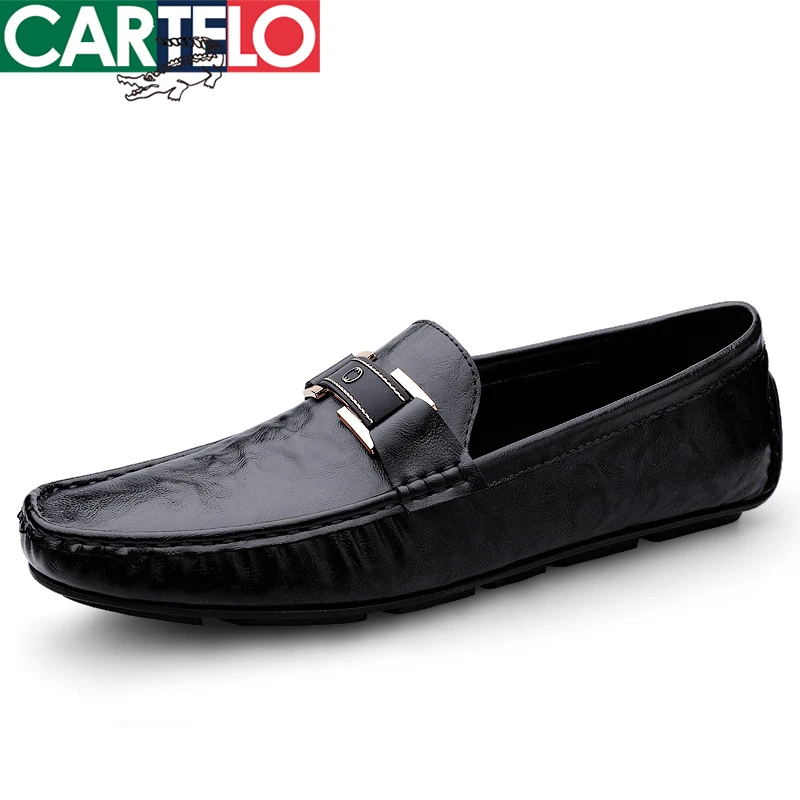 CARTELO/卡帝乐鳄鱼男鞋男士时尚百搭夏季透气真皮豆豆鞋休闲皮鞋