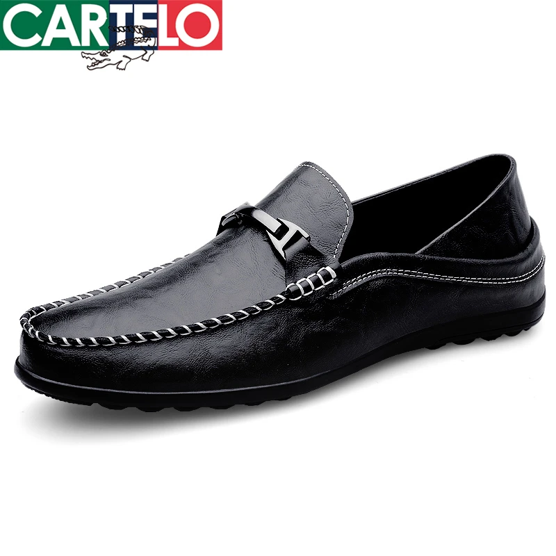 CARTELO/卡帝乐鳄鱼男鞋男士皮鞋真皮软底透气休闲鞋豆豆鞋夏季