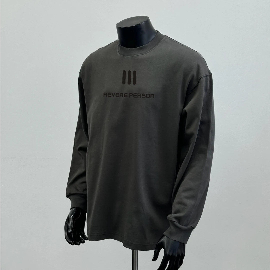 100%棉320克重磅美式潮牌男新款圆领长袖T恤 三条杠字母厚板上衣2