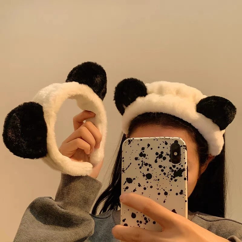 【发箍+发带】熊猫耳朵发饰 洗脸化妆小熊圆发带 可爱毛绒发箍