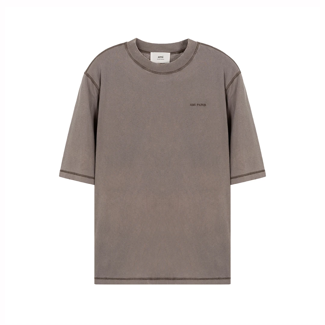 AMIPARIS男式纯色简约百搭短袖夏季纯棉圆领休闲T恤5323605M10001