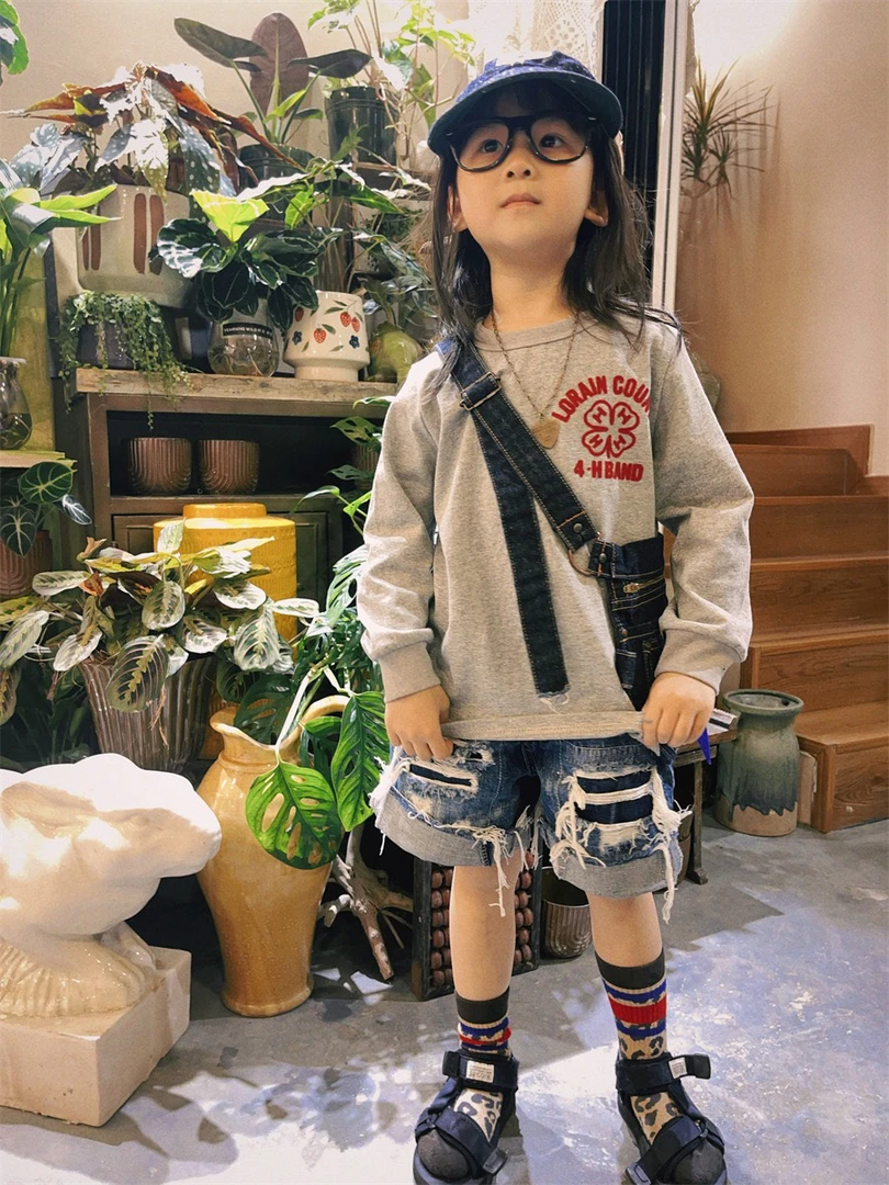 24年 秋季 秋款 新款 复古 洋气 绣花 刺绣 圆领 长袖 儿童 T恤