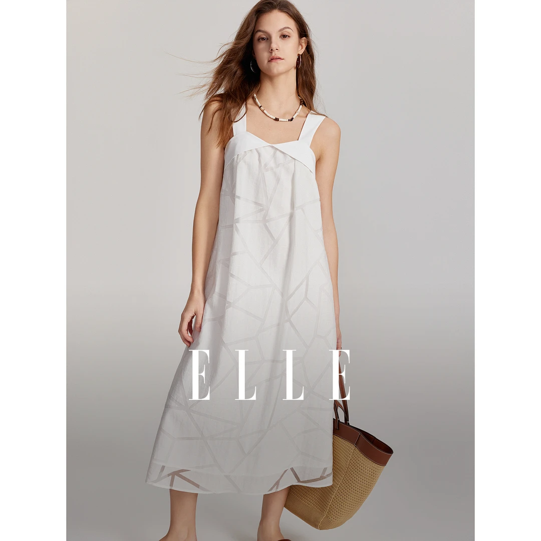 ELLE法式女装连衣裙2024夏季新款风感波粒气质收腰设计感EL47830