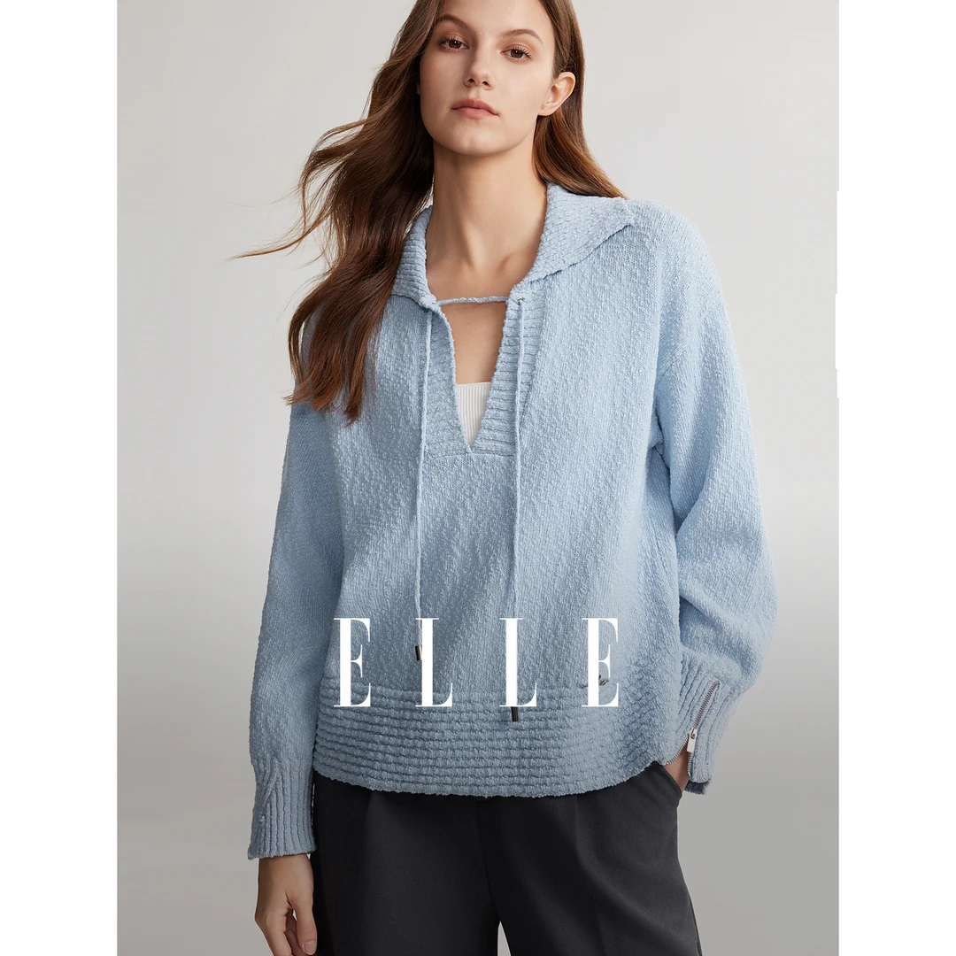 ELLE长袖时尚针织毛衣2025春季新款高能感百搭慵懒风宽松EM49526