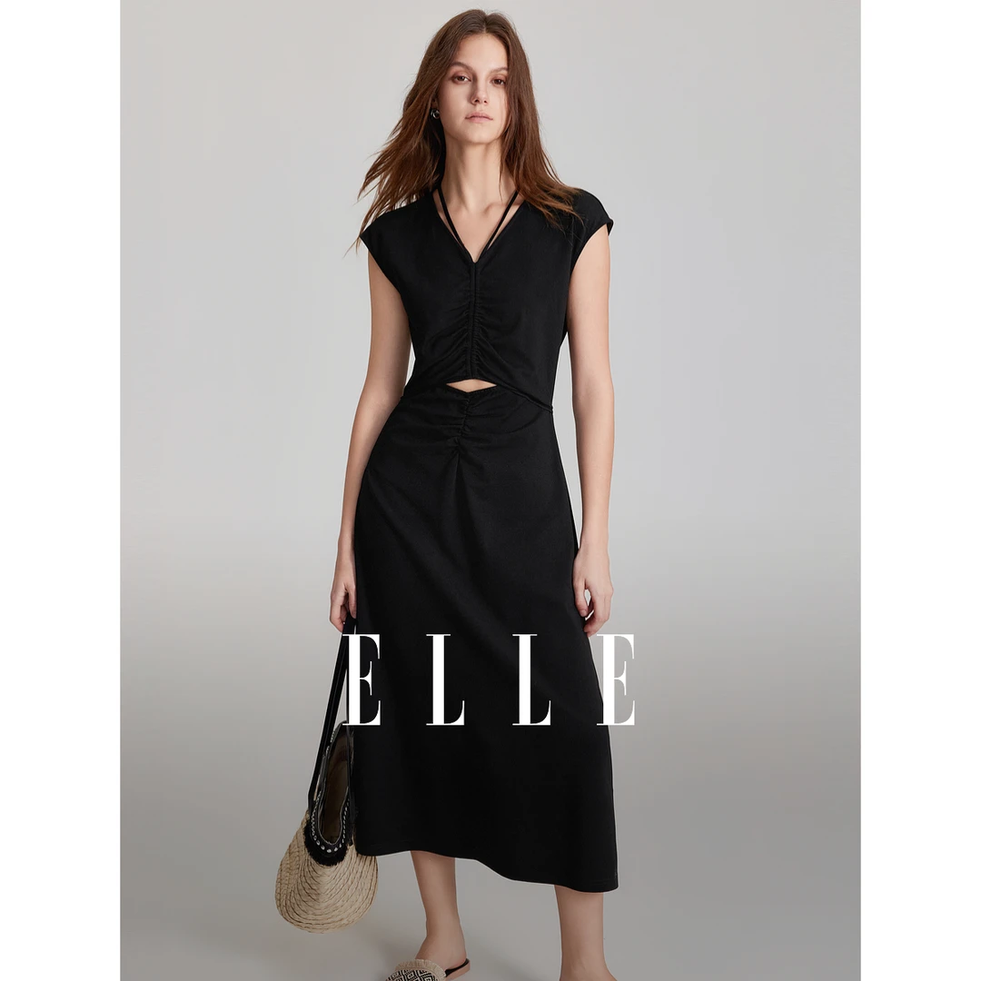 【李易行专享】ELLE法式气质连衣裙2024夏季新风感波粒EL48238