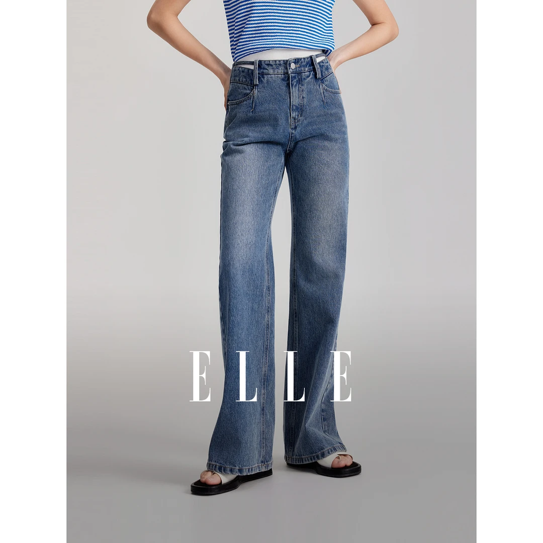 【李易行专享】ELLE显瘦牛仔裤24夏季新款风感波粒时尚宽松EQ47986