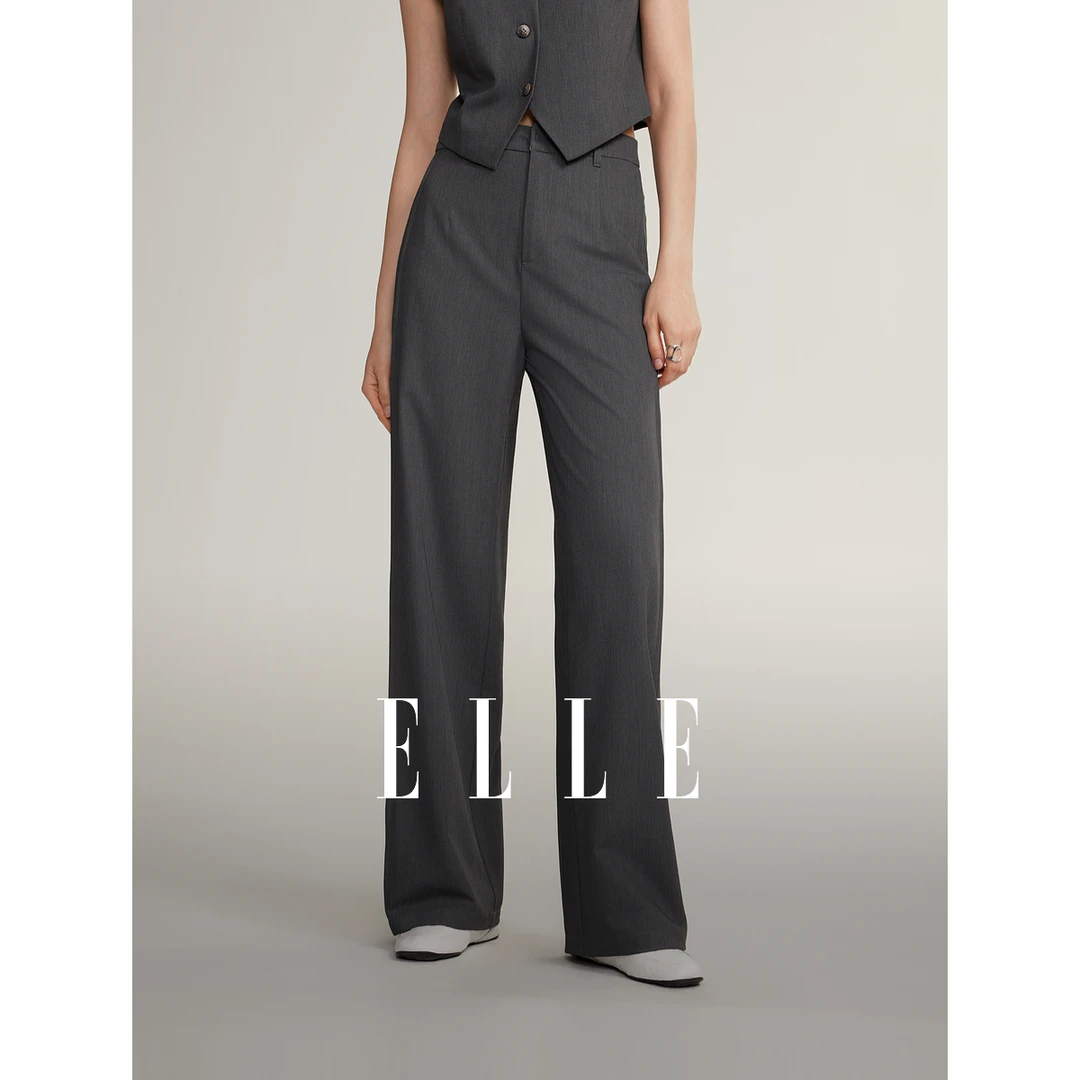 【王雪糕专属】ELLE修身显瘦休闲裤夏款风感波粒高腰EK47770