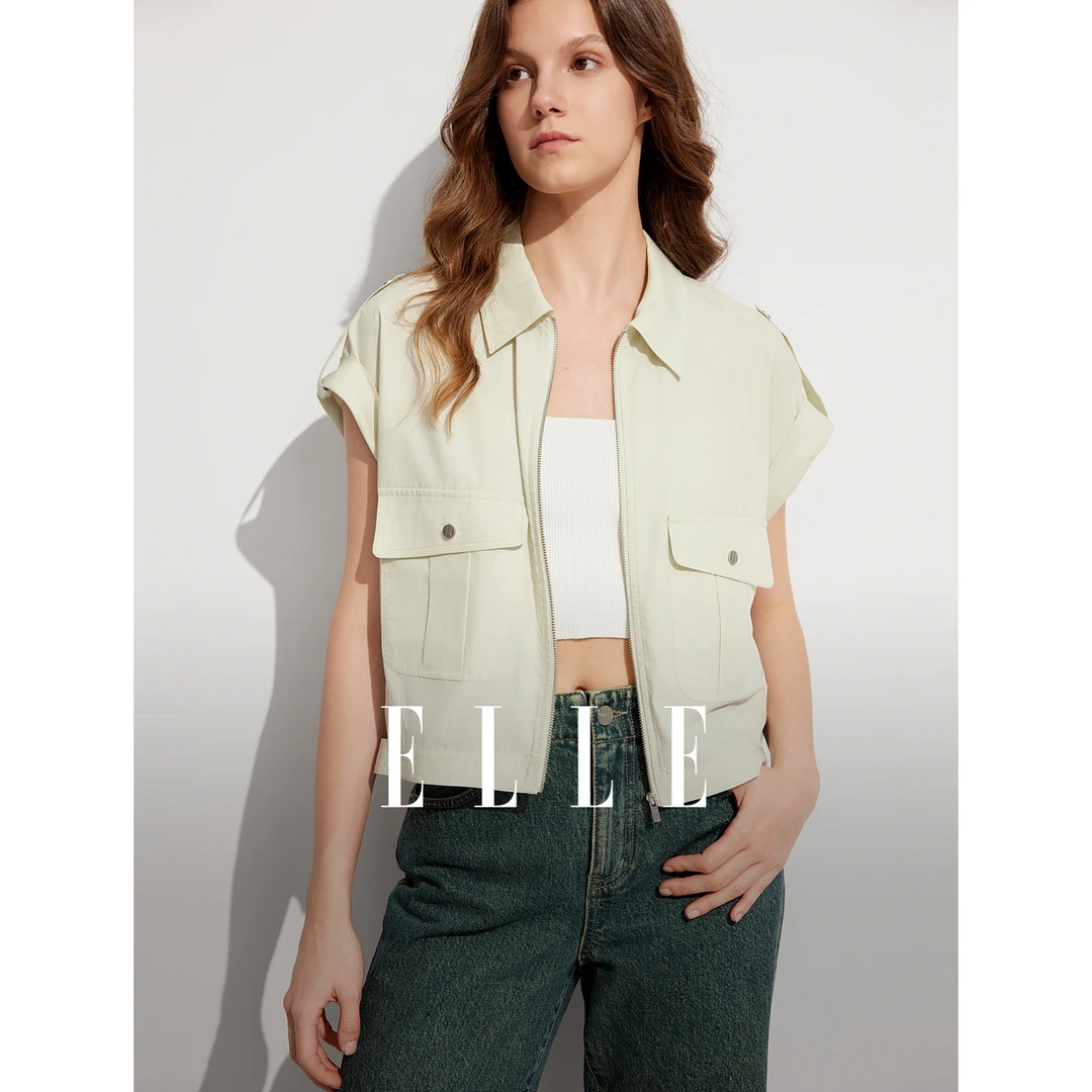 ELLE时尚休闲衬衫2024夏季新款风感波粒高贵小个子通勤EC48334