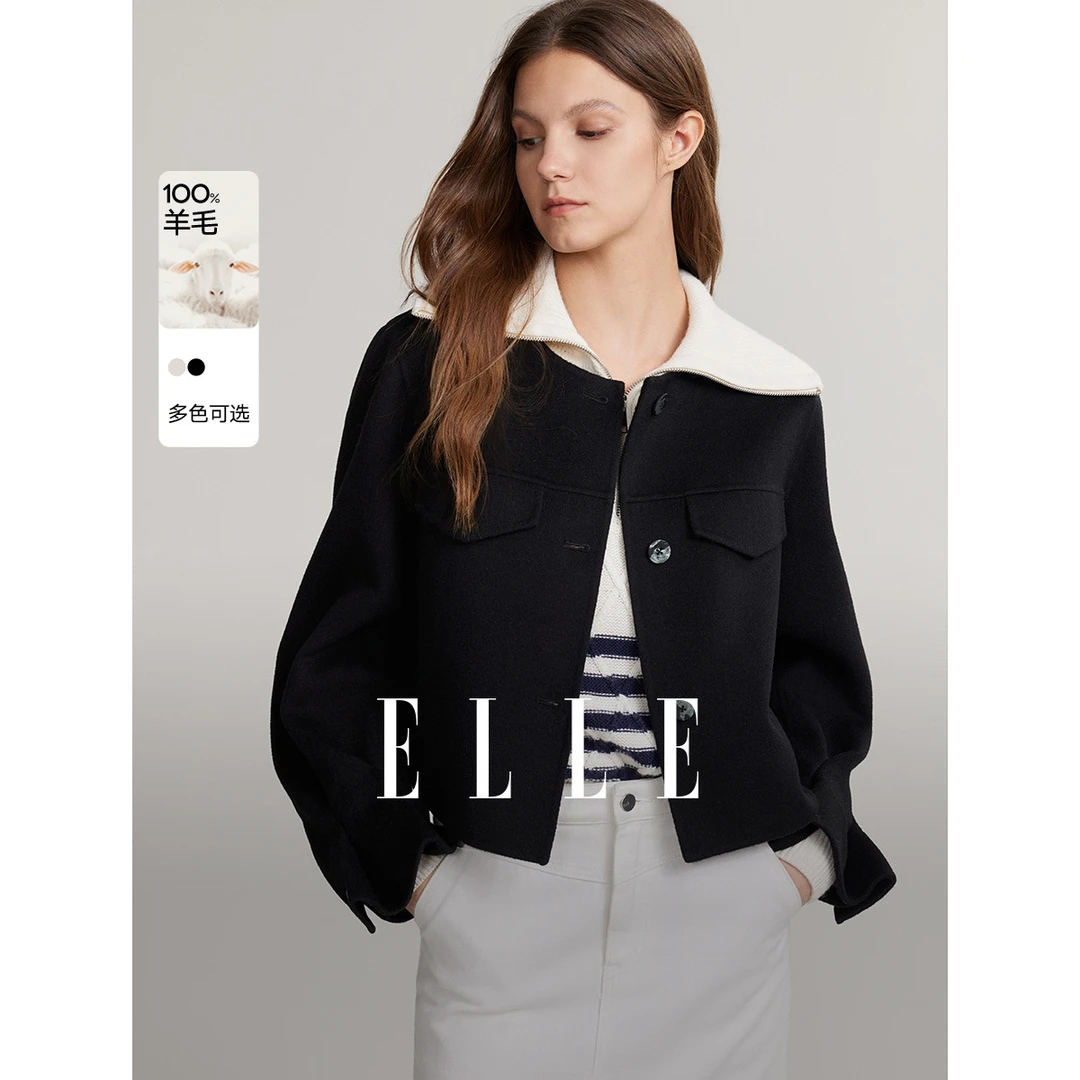 ELLE气质毛呢短外套2025春季新款尤莱特短款时尚百搭休闲EN49241