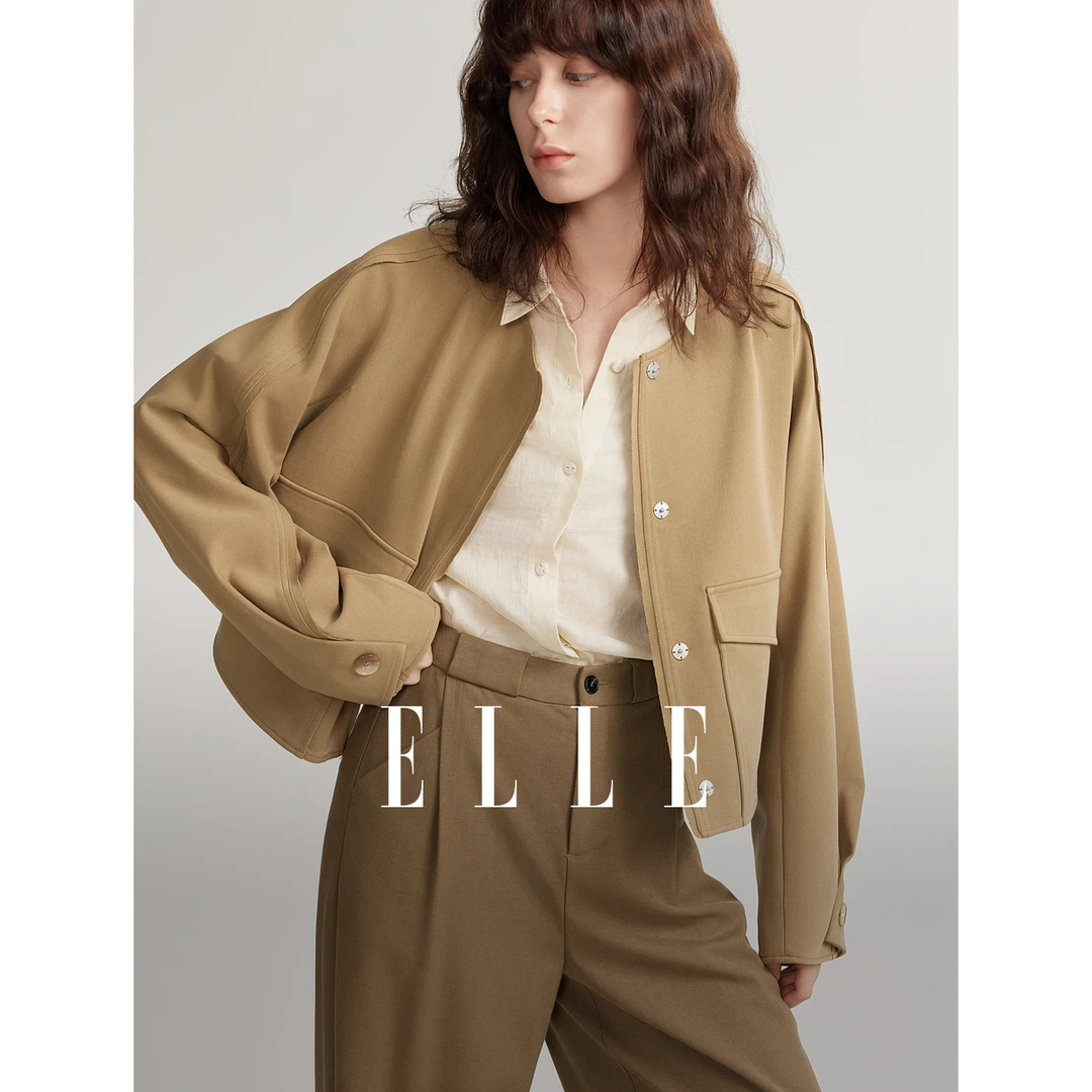 【赵老板专属】ELLE简约短外套2024秋季新款风感波粒EF48719
