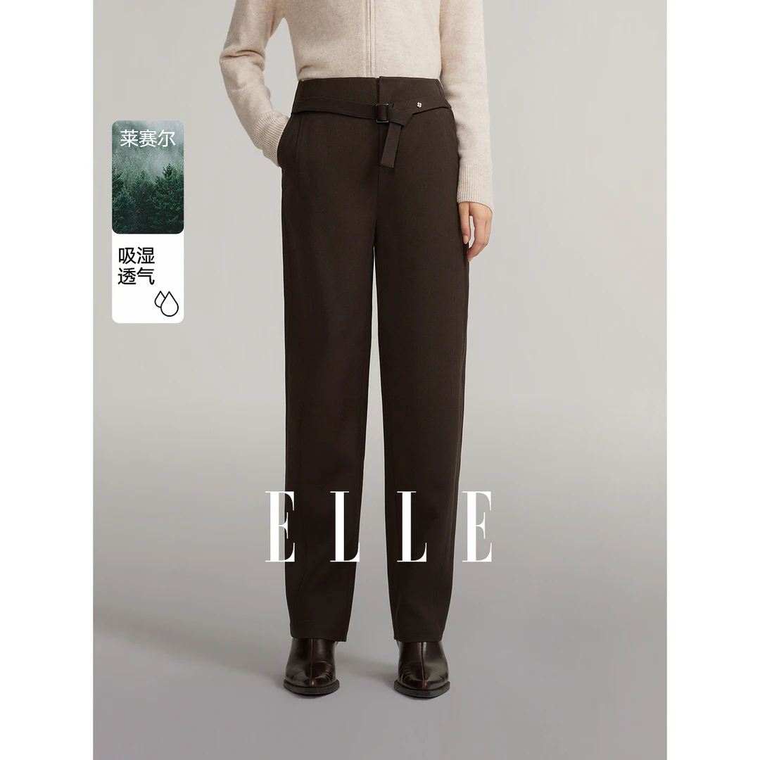 ELLE法式高级感简约束脚休闲裤女2024冬装新款小个子显高EK49852