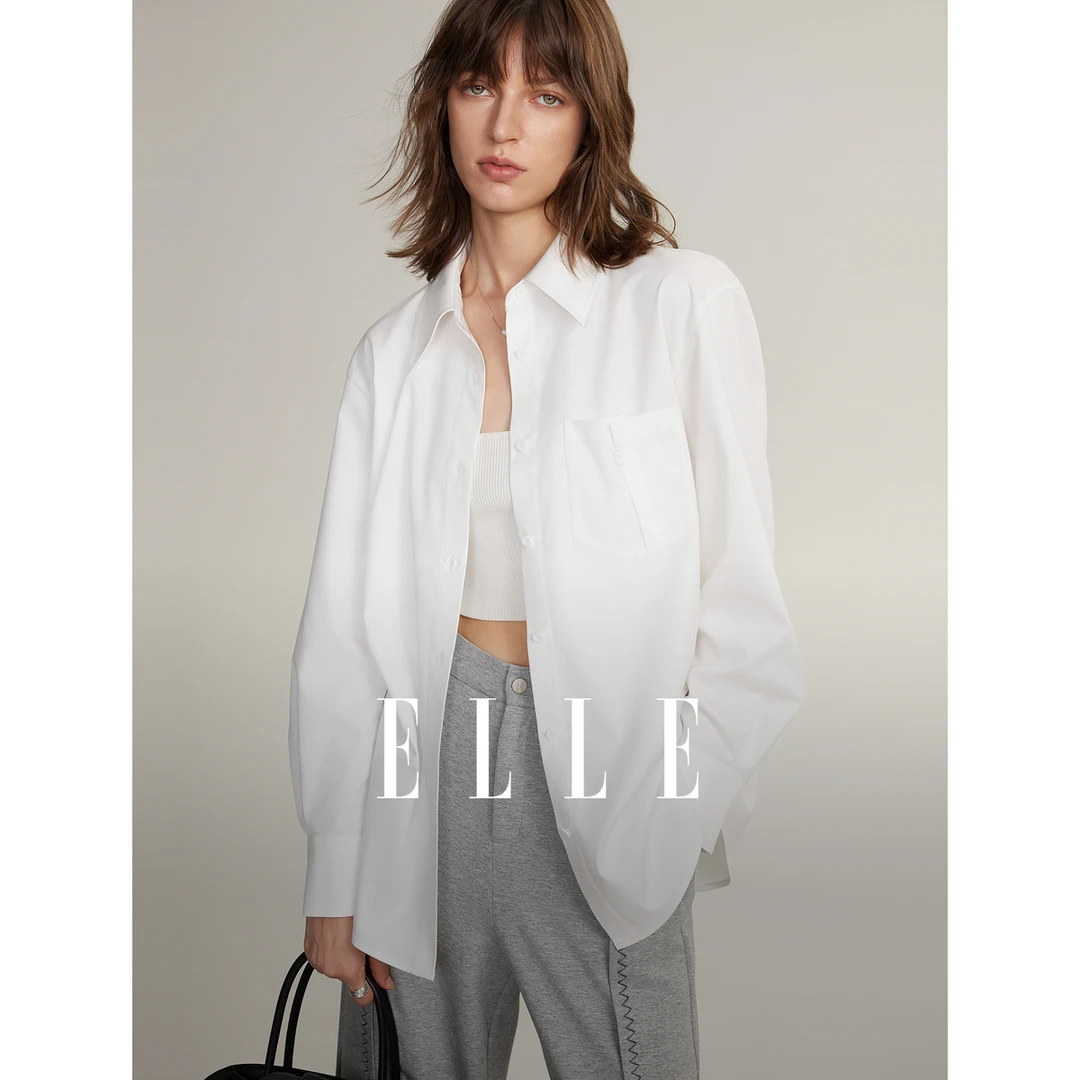 【黄蓉推荐】ELLE简约气质衬衫24秋新款风感波粒休闲宽