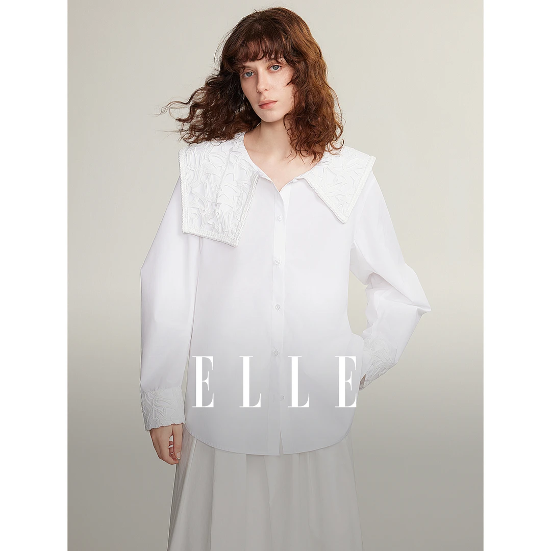 ELLE法式优雅气质衬衫2025春季新款风感波粒宽松设计感EC48637