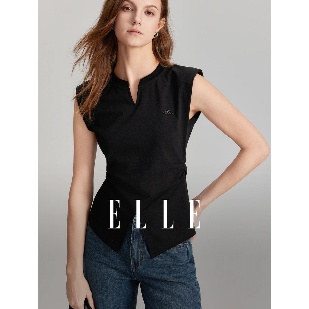 【赵老板专属】ELLE时尚无袖T恤2024夏新款风感波粒休闲透气ET47821