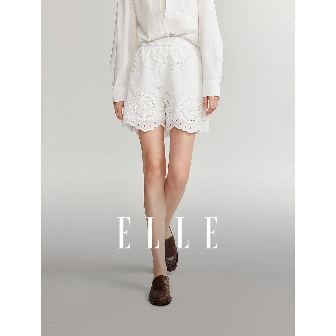 【王雪糕专属】ELLE法式设计感镂空休闲裤风感波粒时尚高腰EK48745