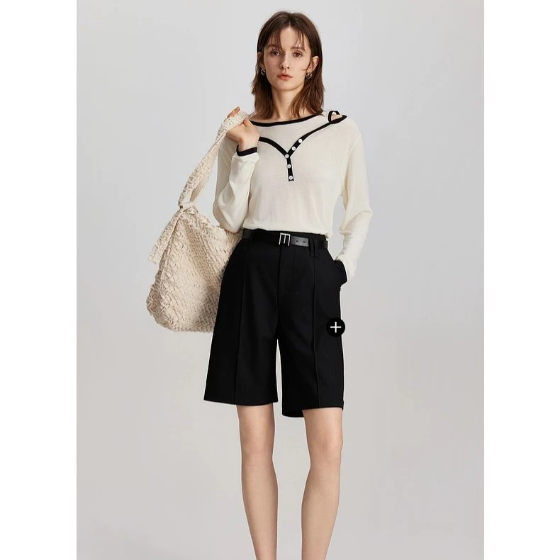 【李易行专享】ELLE米假两件露肩毛针织衫24春宽松软糯毛衣-EZ47643