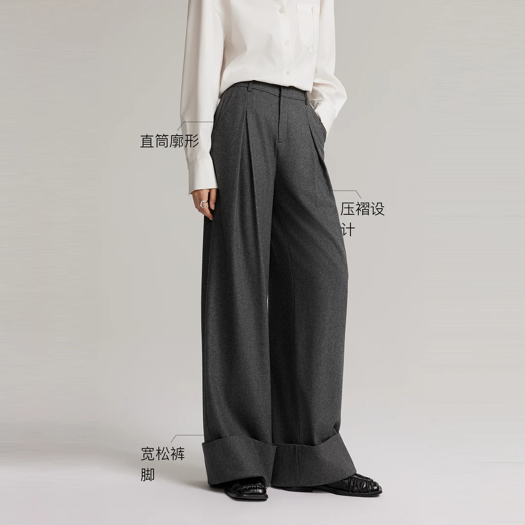 【王雪糕专属】ELLE显瘦气质休闲裤2024冬季新款雅丹风宽松EK49797