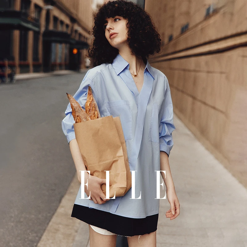 ELLE法式高端衬衫女2023夏款新款衬衣通勤高级感小众上衣-EC34617