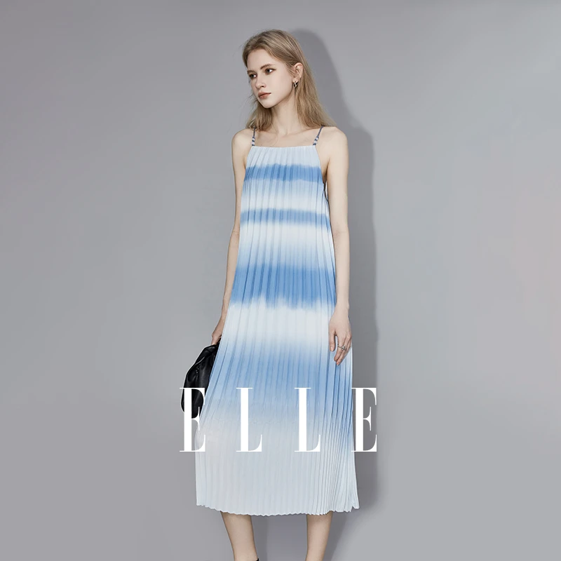 ELLE高档设计感吊带海边度假连衣裙宽松洋气夏天拍照裙子-EL34699