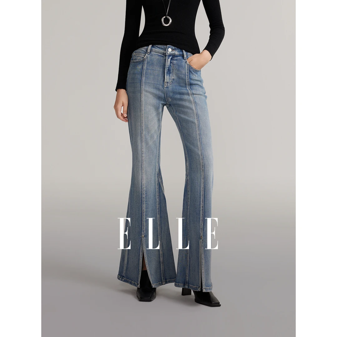 【赵老板专属】ELLE法式设计感复古牛仔裤2024冬装新款裤子EQ49870