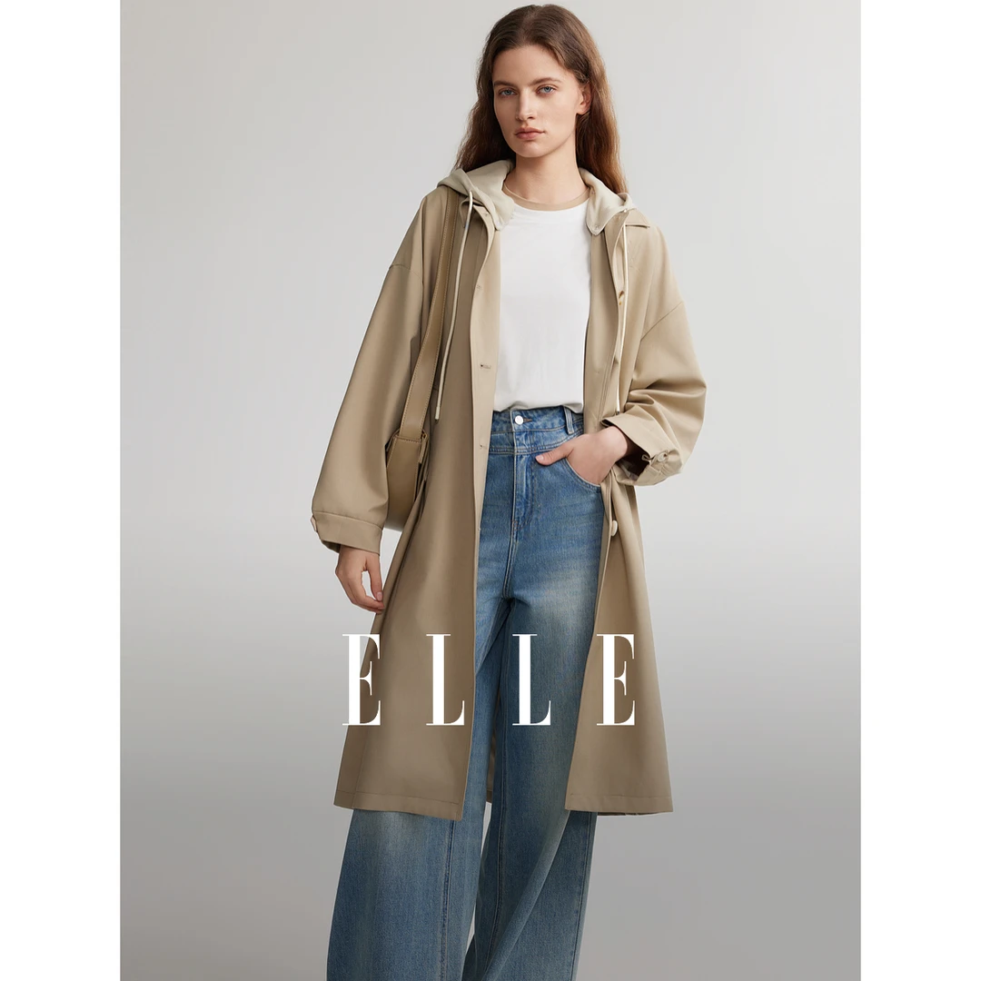 【赵老板专属】ELLE百搭连帽风衣外套24秋款风感波粒气质ED49202