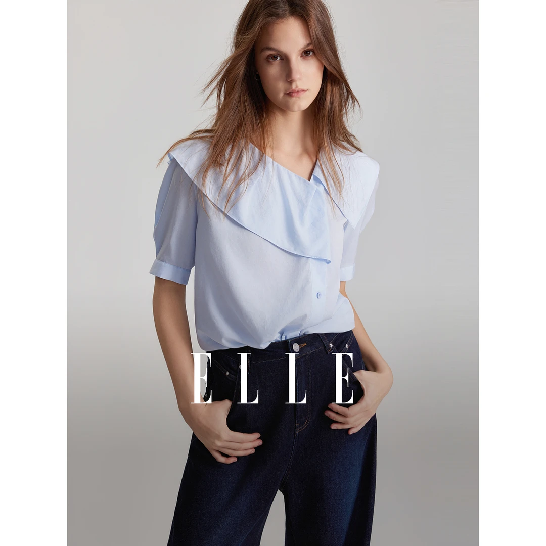 ELLE气质时尚设计感衬衫2024夏季新款风感波粒休闲女士EM48141